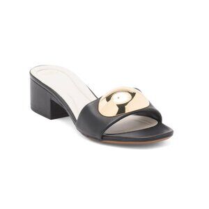 SARTO Black Leather Nika Heeled Sandals